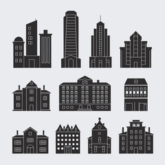 Diverse collection of city buildings and architecture silhouettes scalable vector illustration for urban design and development projects silhouette White background