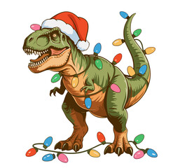 Fototapeta premium Christmas T Rex Dinosaur Xmas Dino Tyrannosaurus Festive Holiday Season