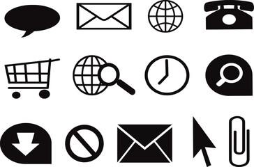 Set of simple black and white icons flat vector glyphs for web design user interface and general use