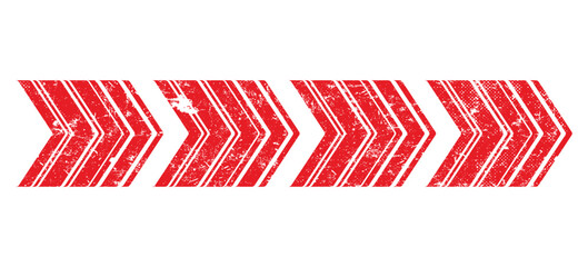 Grunge arrow red chevron symbol. Warning striped arrow. Safety type.Isolated on white background. Grunge vector illustration