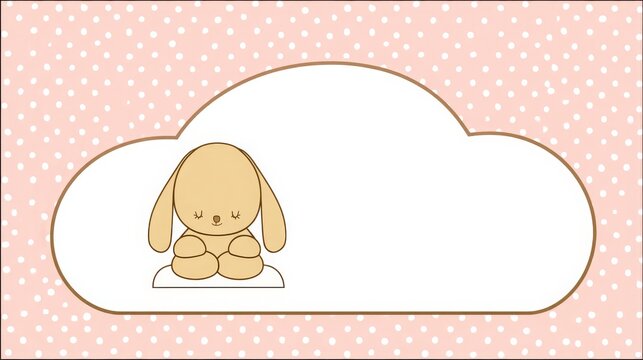 un fondo rosa pastel con decoracion infantil tierna y adorable con un conejo bebe sentado en una nube tarjeta para felicitacion o para invitacion de evento