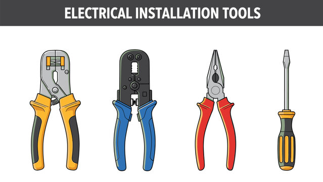 Illustration showing various electrical installation hand tools bundle design
