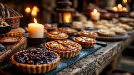 Naklejka premium Festive Mini Pies, Holiday Desserts, Rustic Tartlets