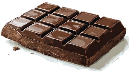 A rectangular, dark chocolate bar with scored squares for easy breaking, placed against a white backdrop
