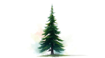 Fototapeta premium Watercolor illustration of an evergreen Christmas tree on a white background