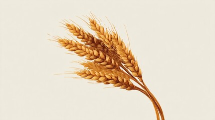Illustration of wheat stalks with golden-brown kernels and stems, against a neutral, beige background