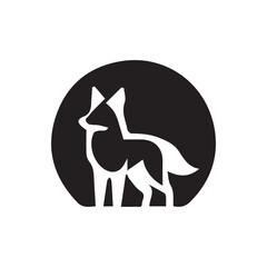 2d black and white logo of dingo animal with white background