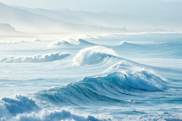 Minimal Seascape Watercolor Illustration with Soft Blue Tones and Textured Background