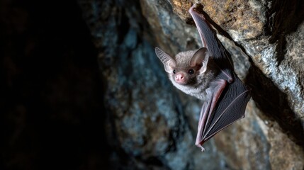 Obraz premium Bat Hanging from Rock Cave