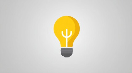 A flat design illustration featuring a glowing yellow lightbulb with a gray base against a gradient background