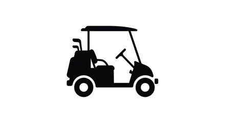 Silhouette of a golf cart loaded with clubs for transportation on the green isolated on white background silhouette design isolated on white background