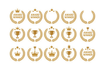Golden Awards and Accolades: A collection of elegant, golden laurel wreaths and trophies, each symbolizing achievement, success, and recognition in various fields. A symbol of honor.