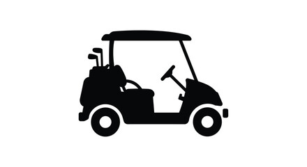 Silhouette of a golf cart with clubs ready for a game on the course isolated on white background silhouette design isolated on white background
