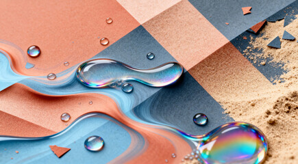 Abstract geometric background with water droplets and sand like texture on the right side