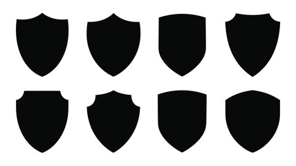 Set of various black shield vector illustrations scalable eps icon for declarative graphics design silhouette White background