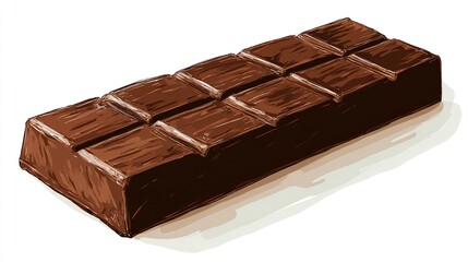 A delicious-looking, rectangular, block of rich dark chocolate, rendered with visible brushstrokes, on white