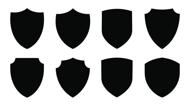 Set of various black shield vector illustrations scalable eps icon for declarative graphics design silhouette White background
