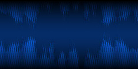 Abstract vector torn blue halftone sound wave. Scrathed dotted texture element.