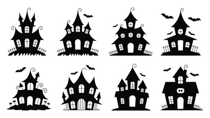 Set of spooky haunted house silhouettes vector illustration for halloween graphic design projects silhouette White background