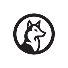 2d black and white logo of dingo animal with white background