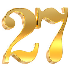 Elegant Golden Number 27 on a Textured Background, Symbolizing Celebration, Anniversary, or Milestone Achievement with Luxurious Shine