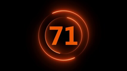 Neon orange number 71 inside concentric circles on black background seventy one numeral