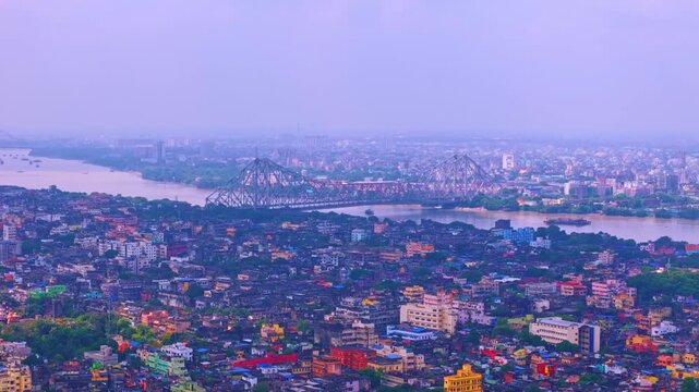 Howrah Bridge and Kolkata City from Above &ndash; Drone Cinematic