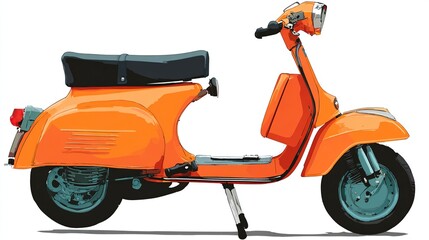 Obraz premium A vibrant orange scooter, side view, with a black seat, chrome accents, and a classic, retro design