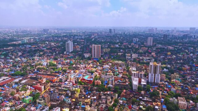 Cinematic Drone Footage of Kolkata Cityscape with Colorful Houses and Buildings Video