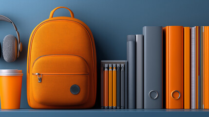 Back to School accessories concepts. School supplies such as pencils, pen, textbook, school bag and a green chalkboard.