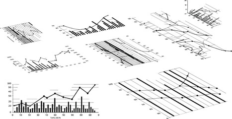 Vector 3D financial charts, business graphs, economic trend analysis, data visualization, market report infographic, growth statistics diagram set