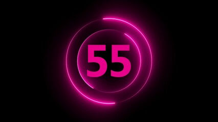 Pink Neon Circle With Number 55 On Black Background fifty five numeral
