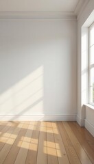 Obraz premium An empty white room with wooden floors, offering a sense of solitude and serenity, spacious, empty