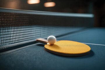Yellow Ping-Pong Paddle on Blue Table