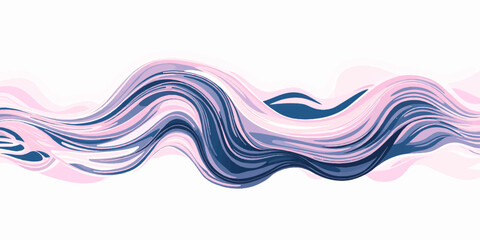 Abstract flowing ribbons of translucent fabric-like textures in soft blush pink and dark purple, weaving and intertwining across a bright canvas, evoking serenity and movement.