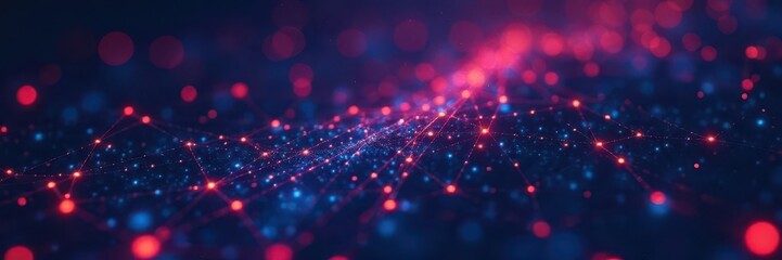 Obraz premium A visually appealing blockchain network layout with various interconnected nodes and lines on a digital backdrop , decentralized, encryption