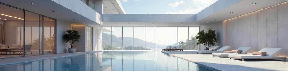 Modern architectural layout with glass walls and minimalist design, minimalist, building