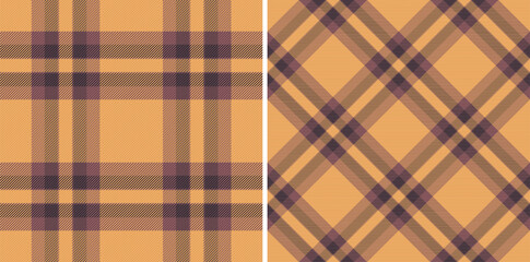 Classic plaid patterns. Two variations show traditional woven fabric. Warm, earthy tones. Ideal for backgrounds, textiles, crafts, or graphic design.