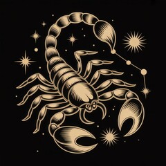 Scorpio Zodiac Sign Design in Elegant Black and Gold With Constellation Details