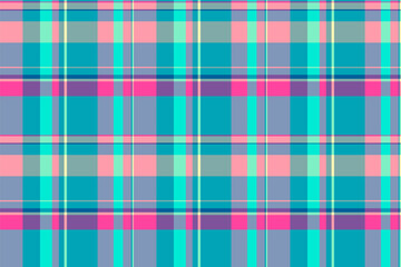 Colorful plaid pattern, intersecting lines create a geometric texture. Ideal for backgrounds, textiles, or digital design, offering a vibrant, modern aesthetic.