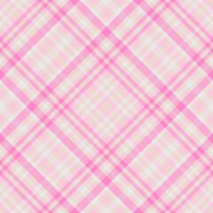 Soft pink plaid pattern, seamless and diagonal. Versatile for textiles, backgrounds, or design projects. Represents warmth, comfort, and classic style.