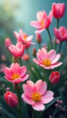 Obraz premium Vibrant spring flowers arrangement in full bloom, perfect for springtime celebrations and nature-themed designs, petal, season