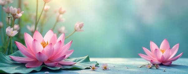 Soothing yoga design featuring a calm color scheme and lotus flower pattern, perfect for a serene yoga space or mindful products , peaceful, mindfulness