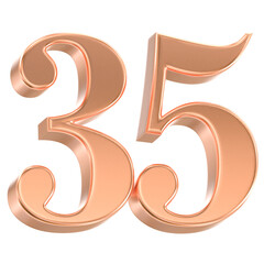 Metallic 3D number 35 in rose gold hue, celebrating milestones and achievements