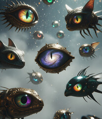 Surreal Cosmic Eye Creatures