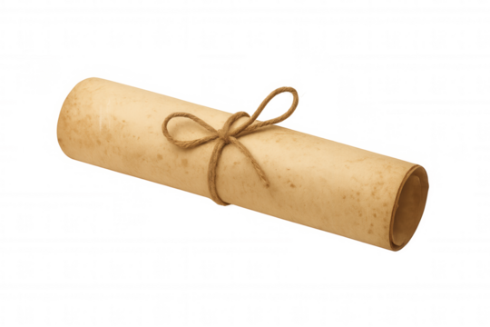 Antique scroll parchment document tied with twine, representing history, secret message, and old wisdom