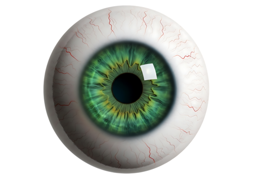 Close up of a realistic human eyeball with green iris and detailed sclera isolated on transparent background - Powered by Adobe