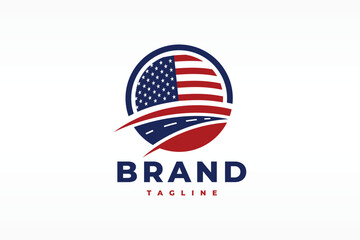 American flag highway circle logo