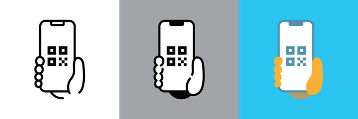 スマートフォンのQRコードのカラーとモノクロアイコン © WAWAWA