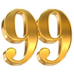 Shining Golden Number 99 Displaying Luxury and Success, Perfect for Anniversaries, Milestones, or Discount Promotions.